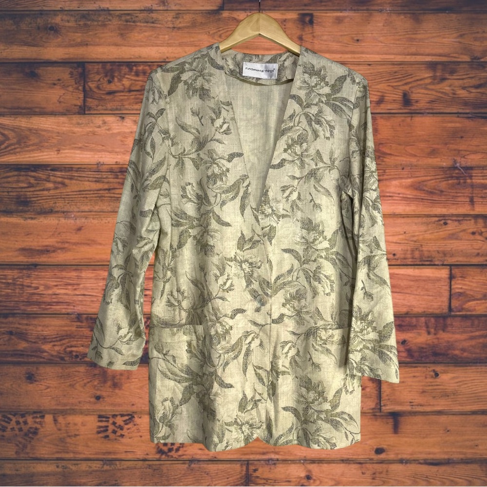 5 for $25🔥Fundamental‎ Things Vintage Linen Blend Floral Nude Blazer Size 12